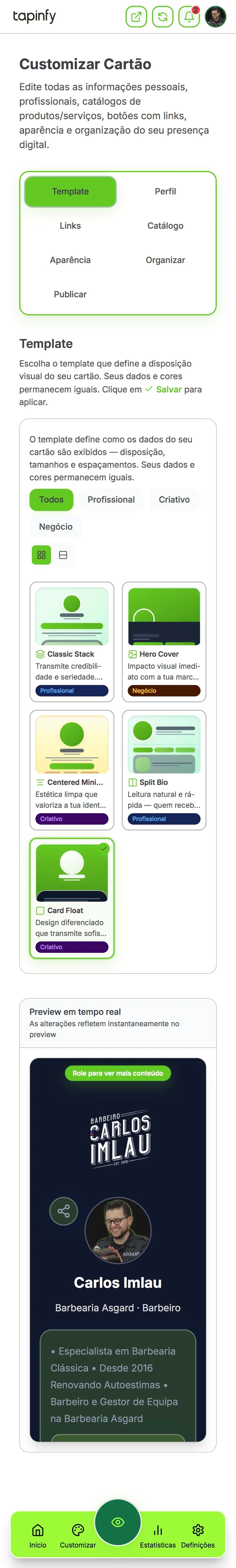 Escolha o seu Template